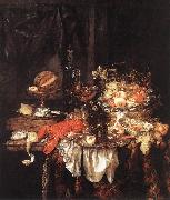 BEYEREN, Abraham van Banquet Still-Life with a Mouse fdg oil painting on canvas